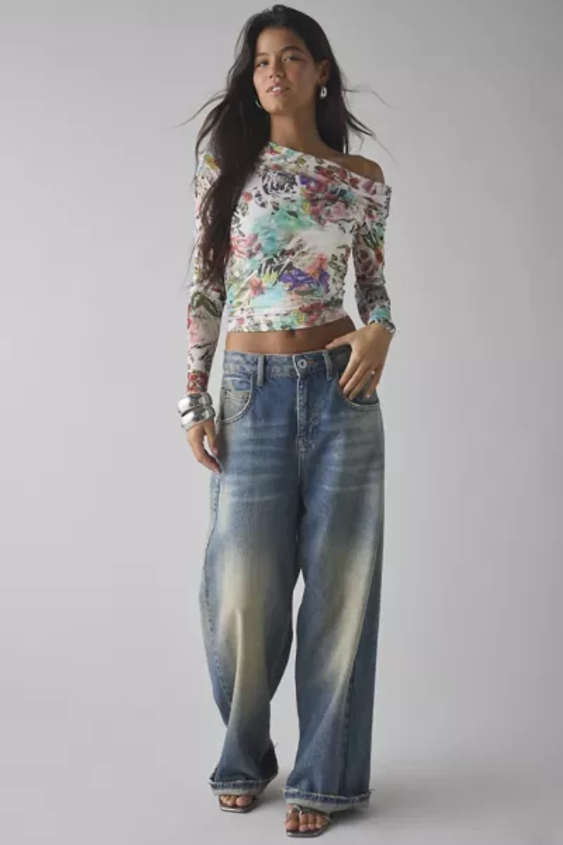 AFRM Summer Convo Barry Mesh Off-The-Shoulder Top