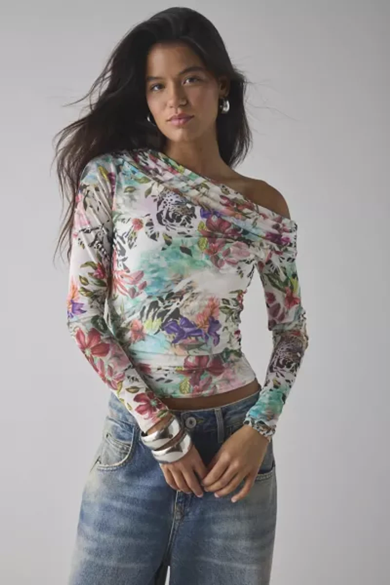 AFRM Summer Convo Barry Mesh Off-The-Shoulder Top