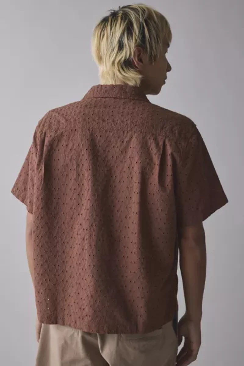 UO Liam Eyelet Applique Short Sleeve Shirt