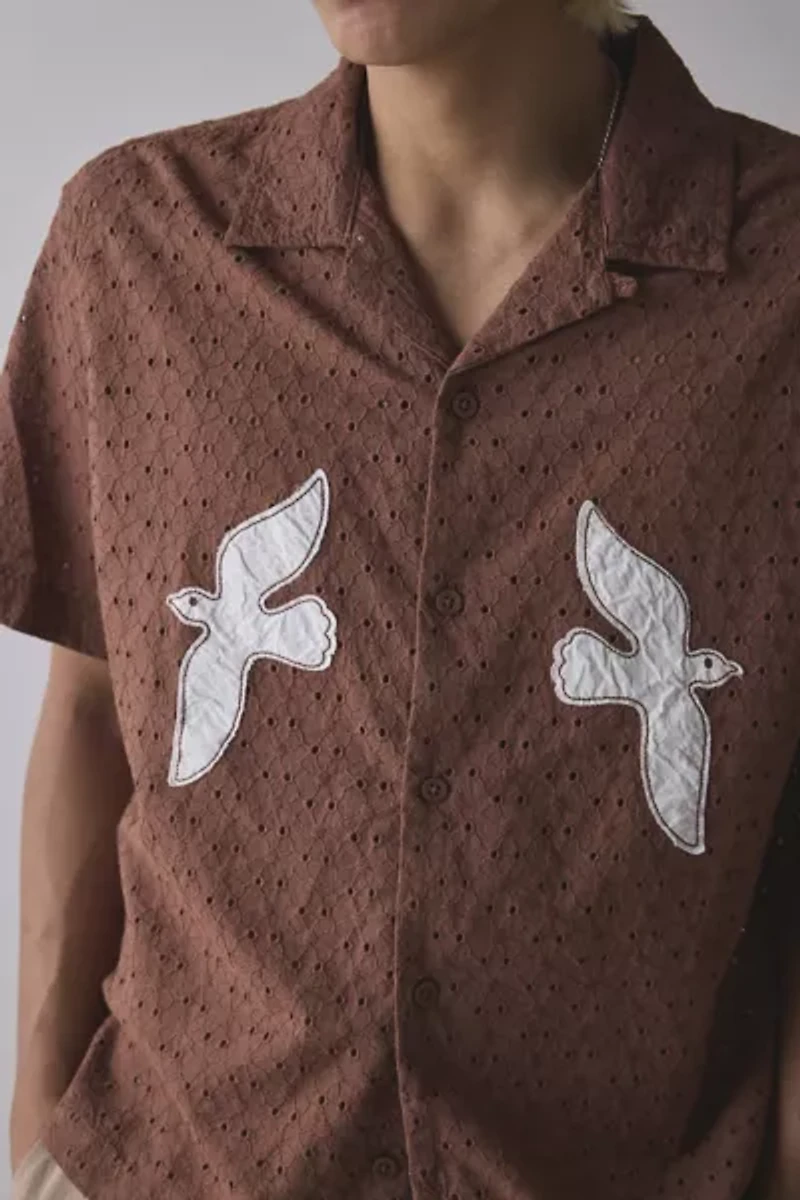 UO Liam Eyelet Applique Short Sleeve Shirt