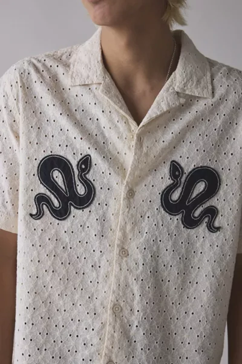 UO Liam Eyelet Applique Short Sleeve Shirt