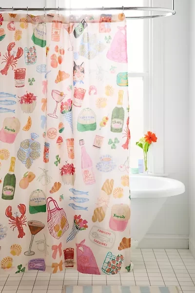 Seaside Weekend Patterned Shower Curtain