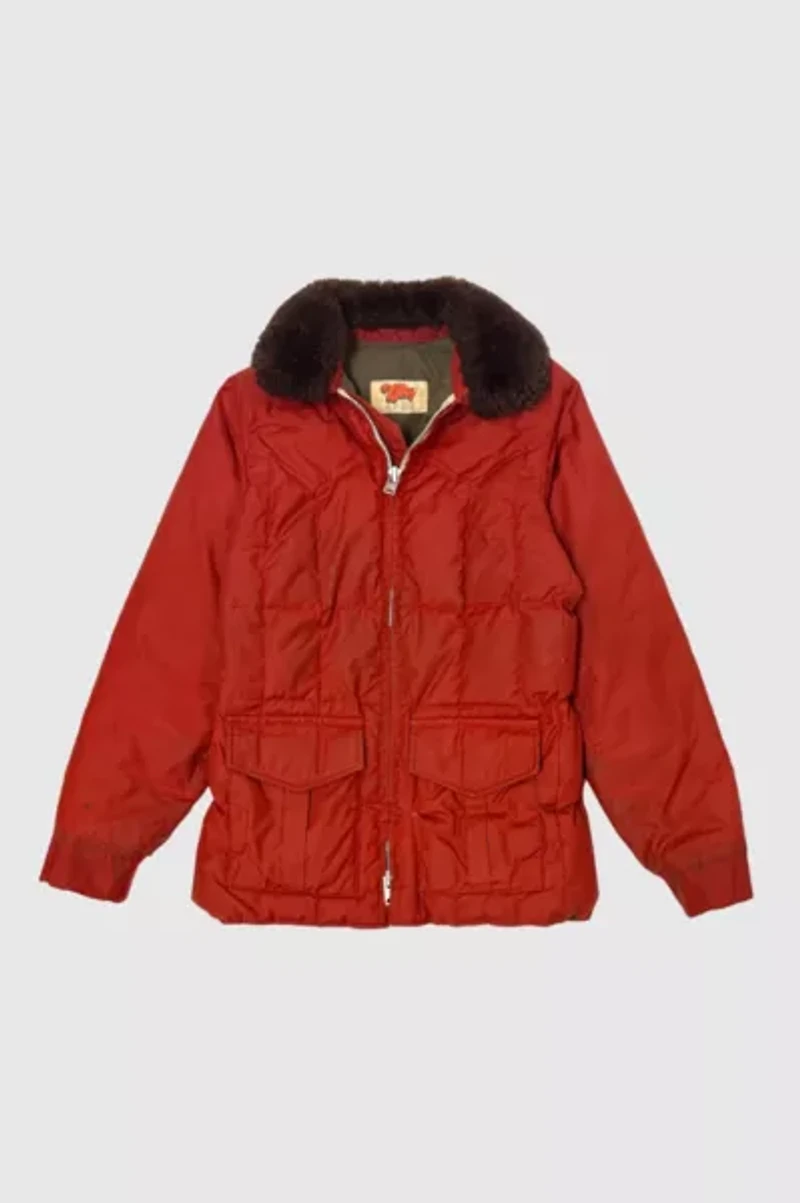 Vintage 1970’s  Fleece Collar Quilted Down Jacket