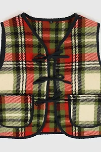 Reworked Woolen Plaid Tie Vest