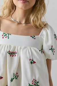 Daisy Street Embroidered Floral Puff Sleeve Babydoll Mini Dress