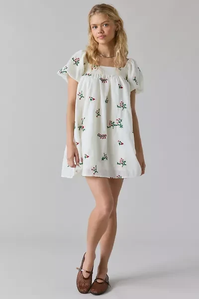 Daisy Street Embroidered Floral Puff Sleeve Babydoll Mini Dress
