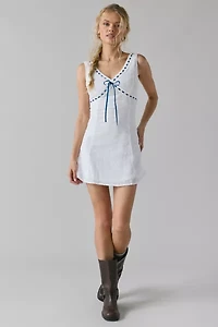 Daisy Street Eyelet Lace Ribbon Detail Plunge Mini Dress