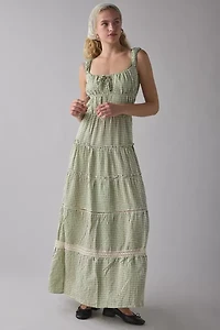 Daisy Street Gingham Tiered Milkmaid Maxi Dress