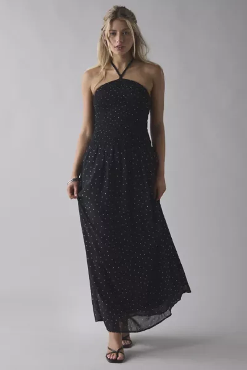 Daisy Street Polka Dot High Neck Halter Maxi Dress
