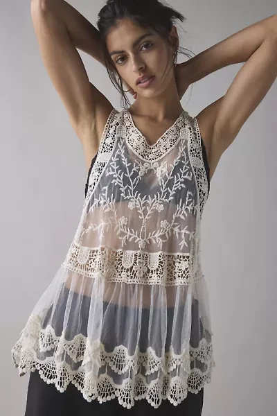 Kimchi Blue Cleo Sheer Embroidered Lace Babydoll Tank Top