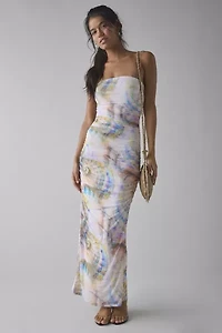 AFRM Marlo Ruched Mesh Strapless Maxi Dress