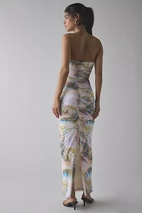 AFRM Marlo Ruched Mesh Strapless Maxi Dress