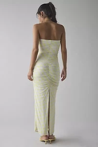 AFRM Marlo Ruched Mesh Strapless Maxi Dress