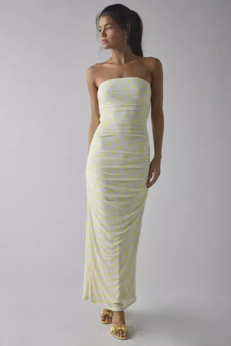 AFRM Marlo Ruched Mesh Strapless Maxi Dress
