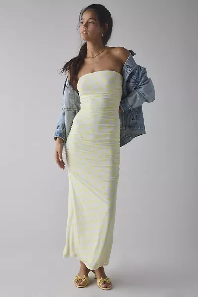 AFRM Marlo Ruched Mesh Strapless Maxi Dress