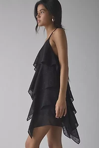 AFRM Decima Clip Dot Chiffon Tiered Ruffle Halter Mini Dress