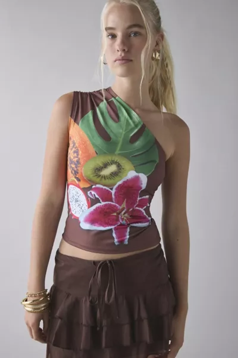 Kimchi Blue Octavia Tropical Floral Graphic One-Shoulder Tank Top