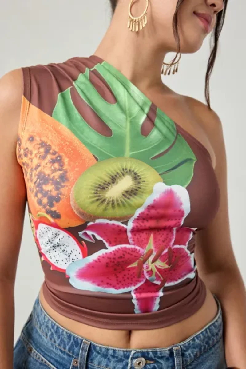 Kimchi Blue Octavia Tropical Floral Graphic One-Shoulder Tank Top