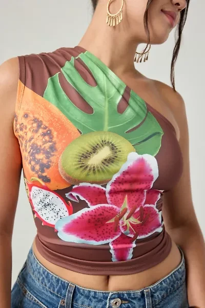 Kimchi Blue Octavia Tropical Floral Graphic One-Shoulder Tank Top
