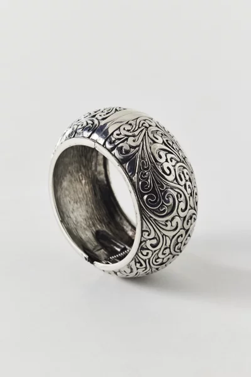 Etched Metal Large Bangle Bracelet
