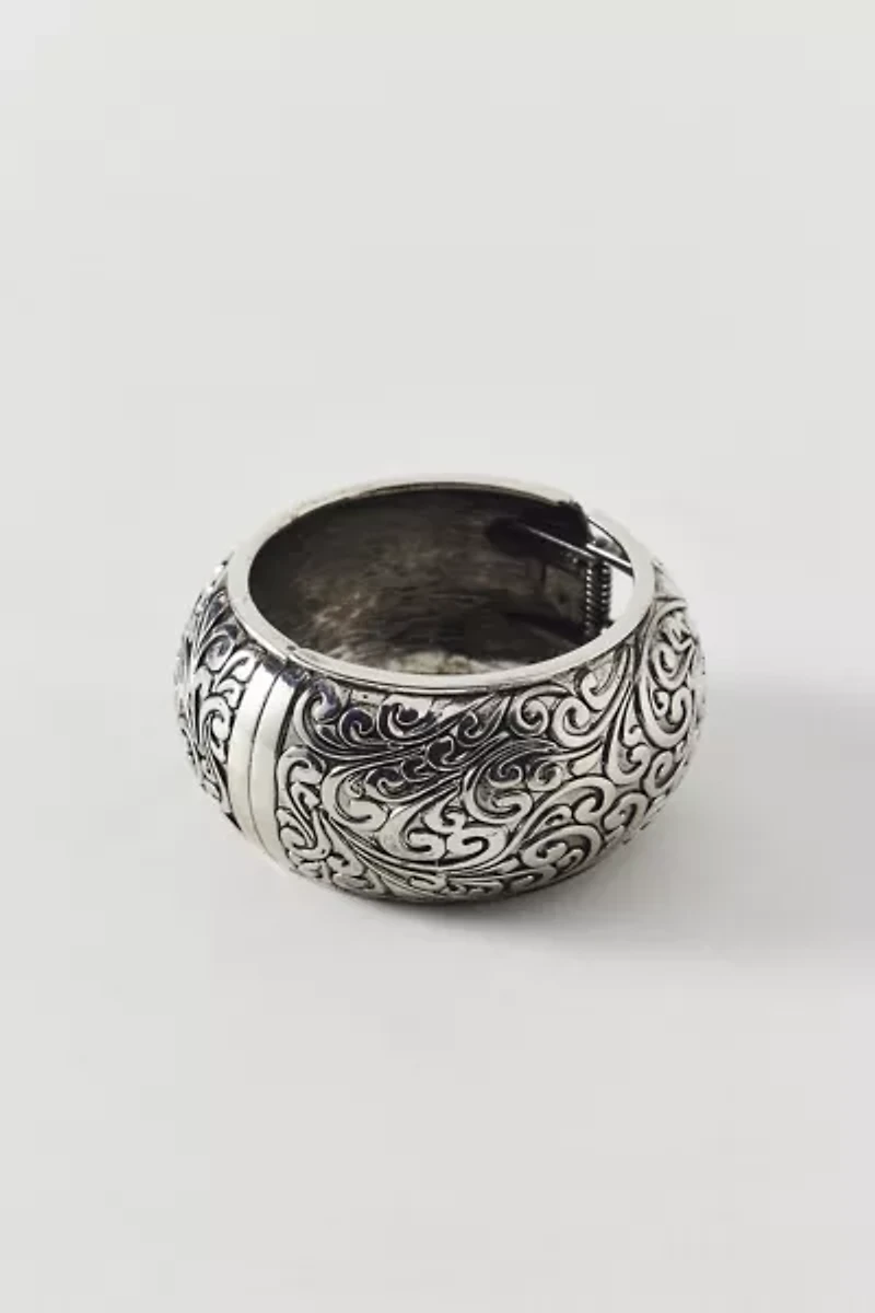 Etched Metal Large Bangle Bracelet