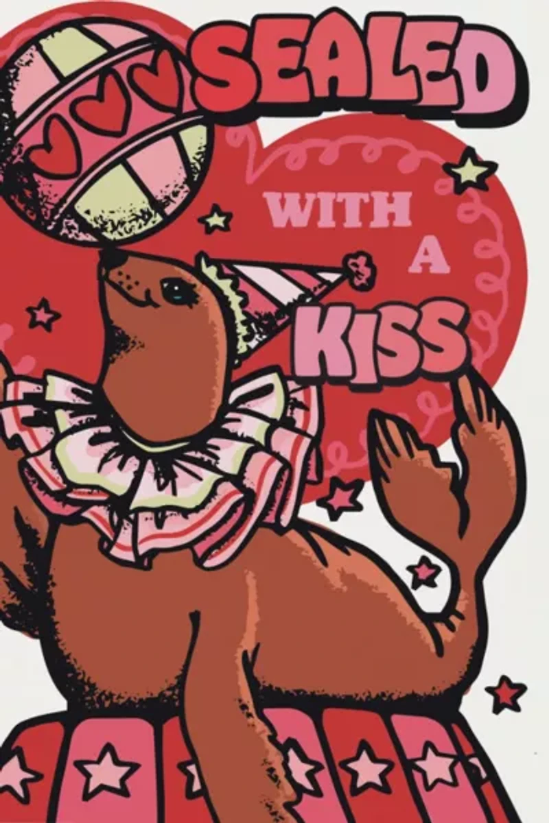Red Cap Sealed with a Kiss Love Greeting Card