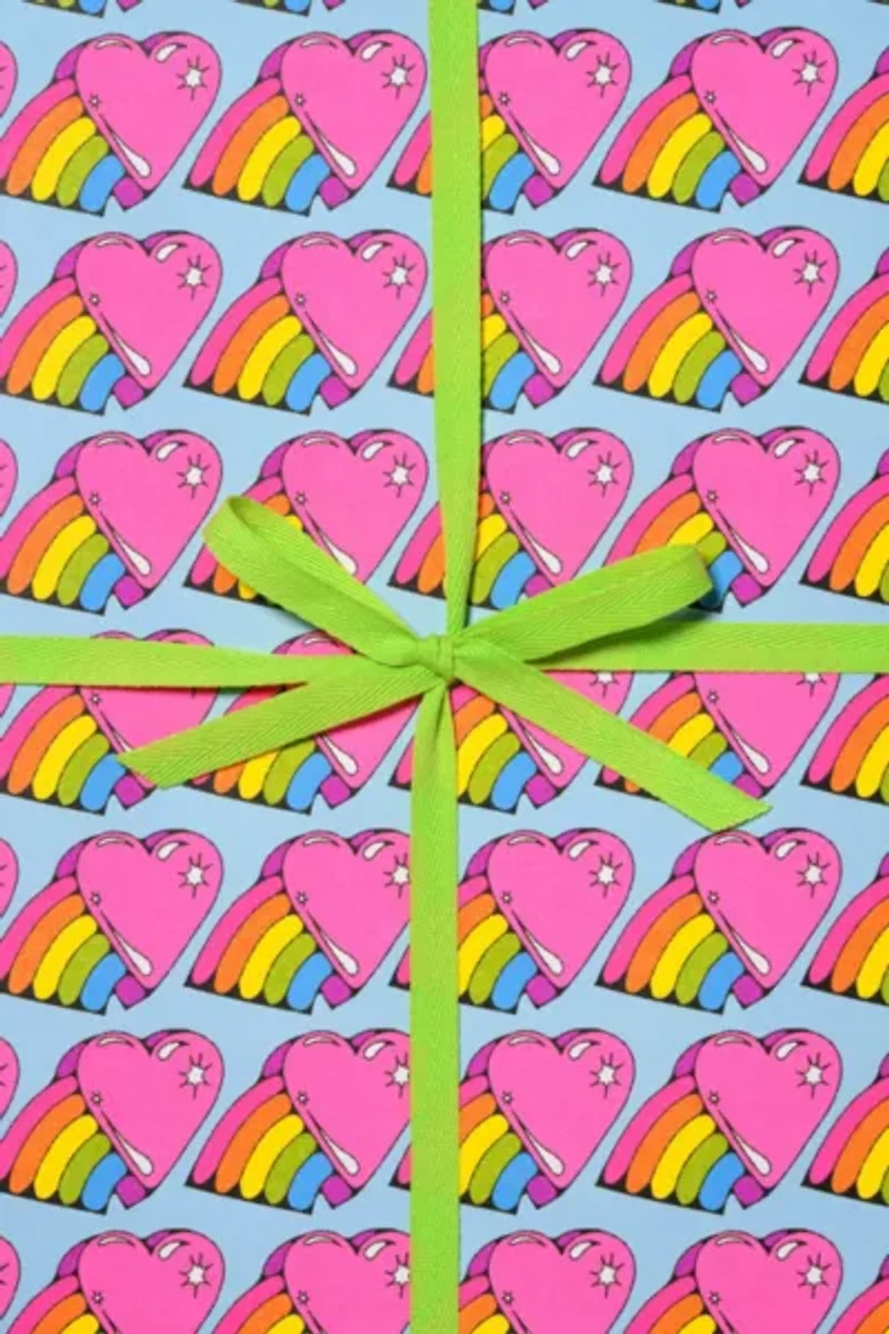 Red Cap Rainbow Hearts Wrapping Paper
