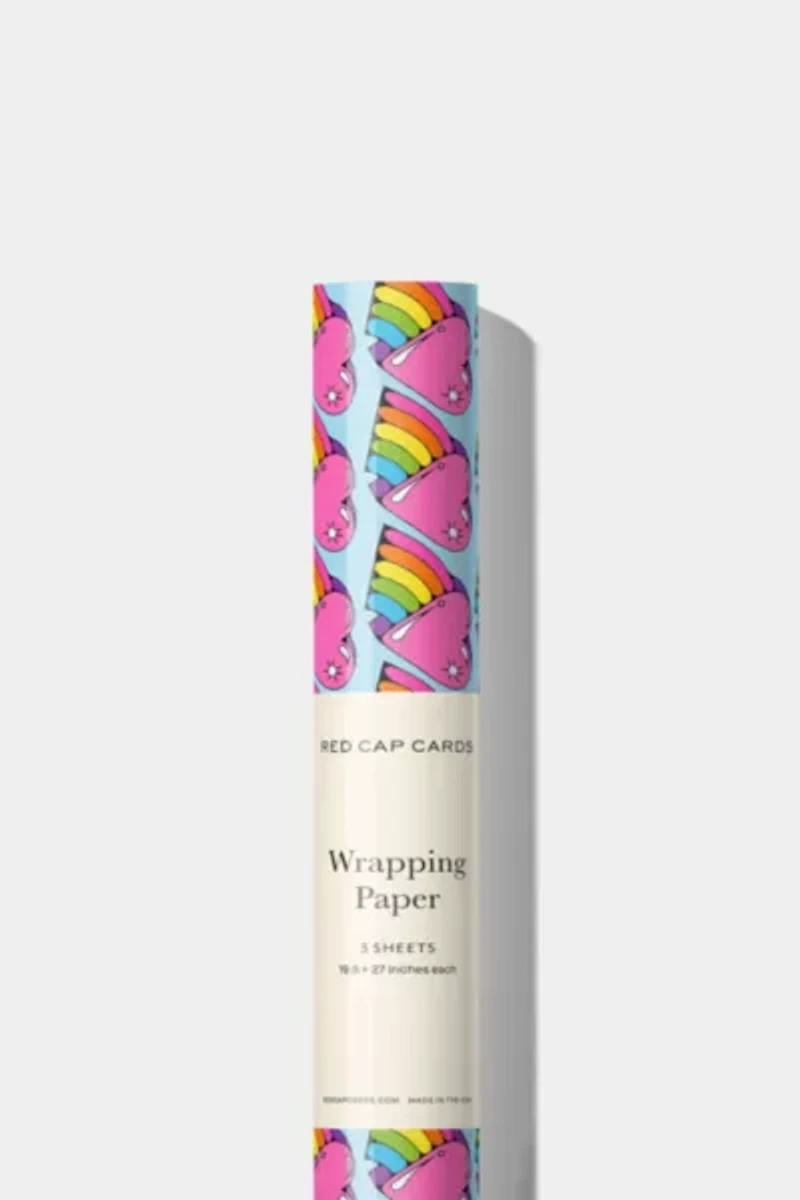 Red Cap Rainbow Hearts Wrapping Paper