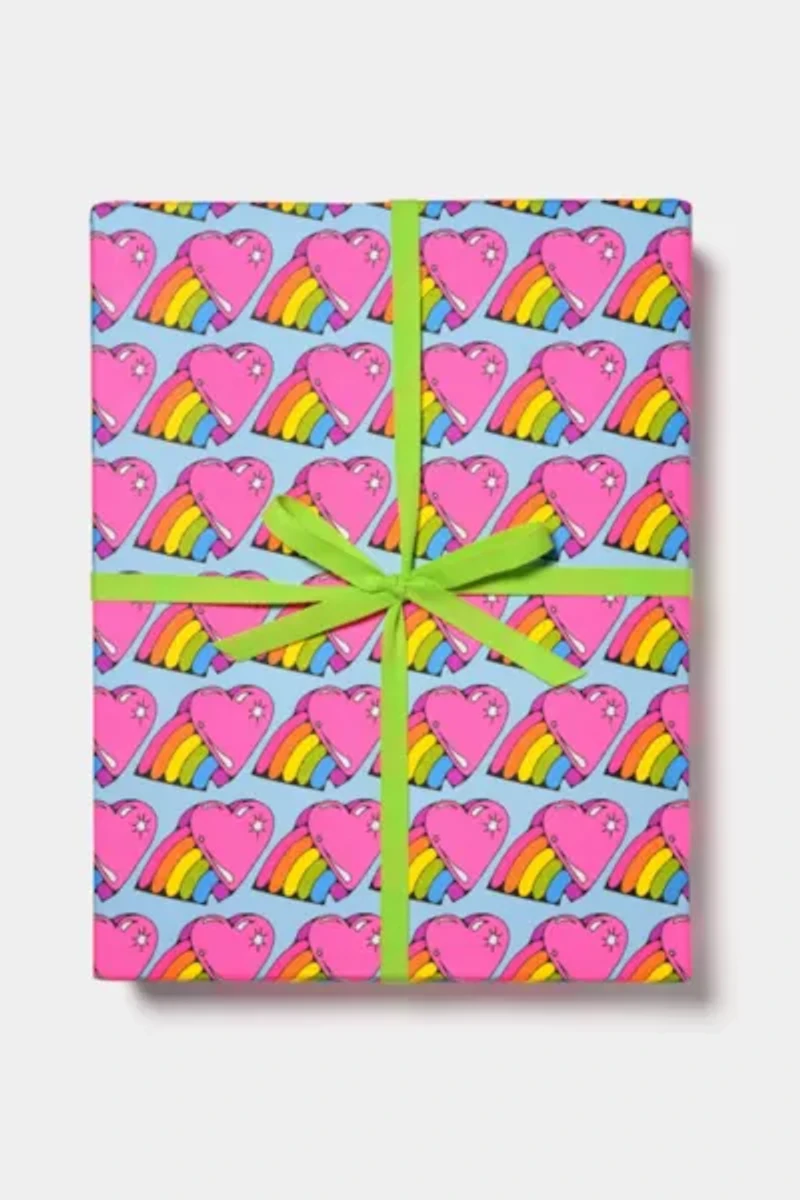 Red Cap Rainbow Hearts Wrapping Paper