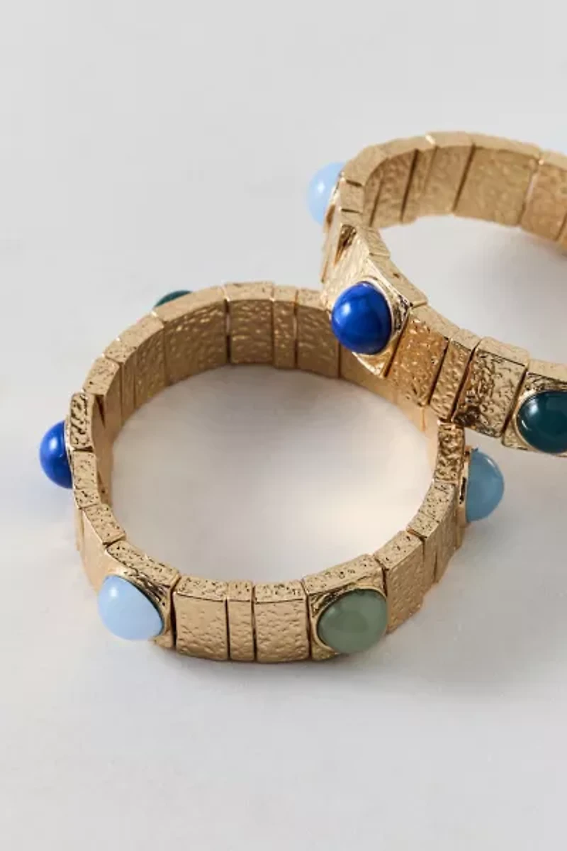 Stone Inset Chunky Tile Beaded Stretch Bracelet Set