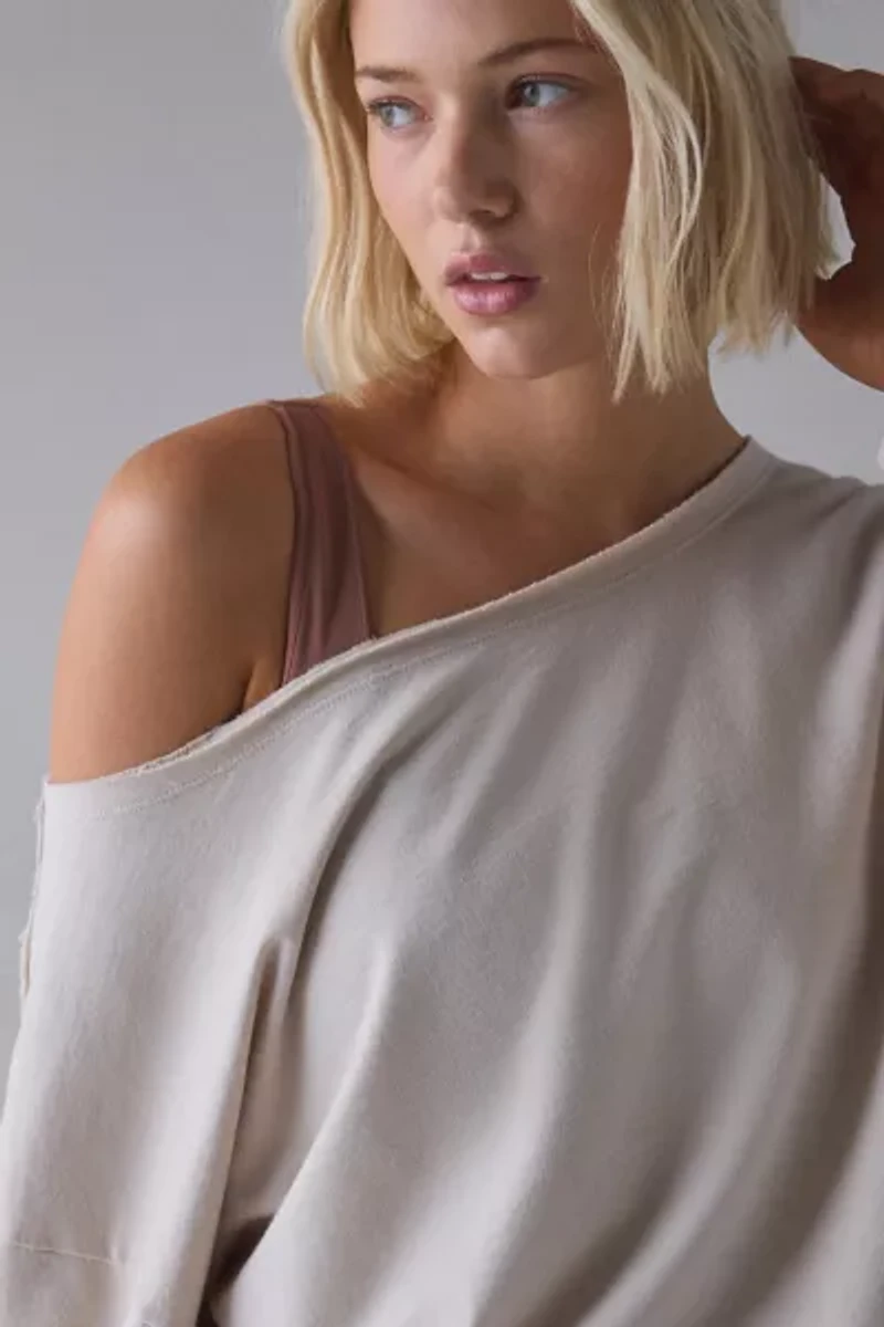 UO Phoebe Off-The-Shoulder Ladder Knit Oversized Pullover