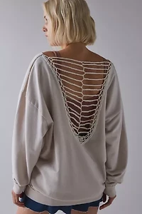 UO Phoebe Off-The-Shoulder Ladder Knit Oversized Pullover