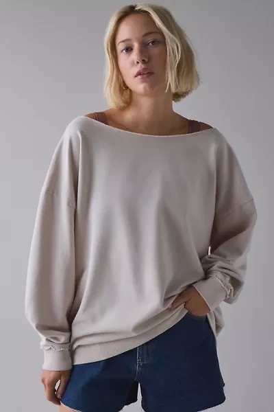 UO Phoebe Off-The-Shoulder Ladder Knit Oversized Pullover