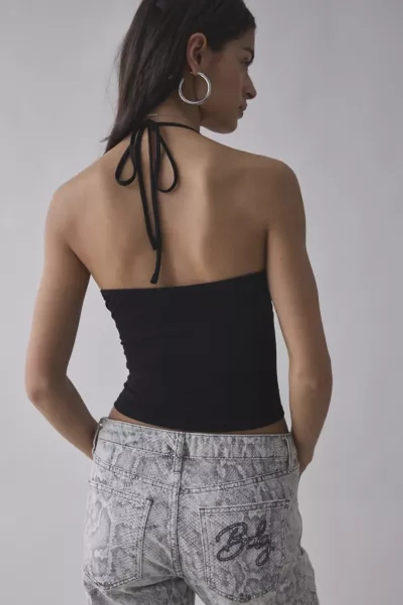 UO Isabel O-Ring Plunging Cowl Halter Top