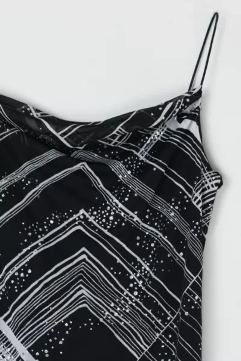 Vintage Y2k Glittered Printed Midi Slip Dress
