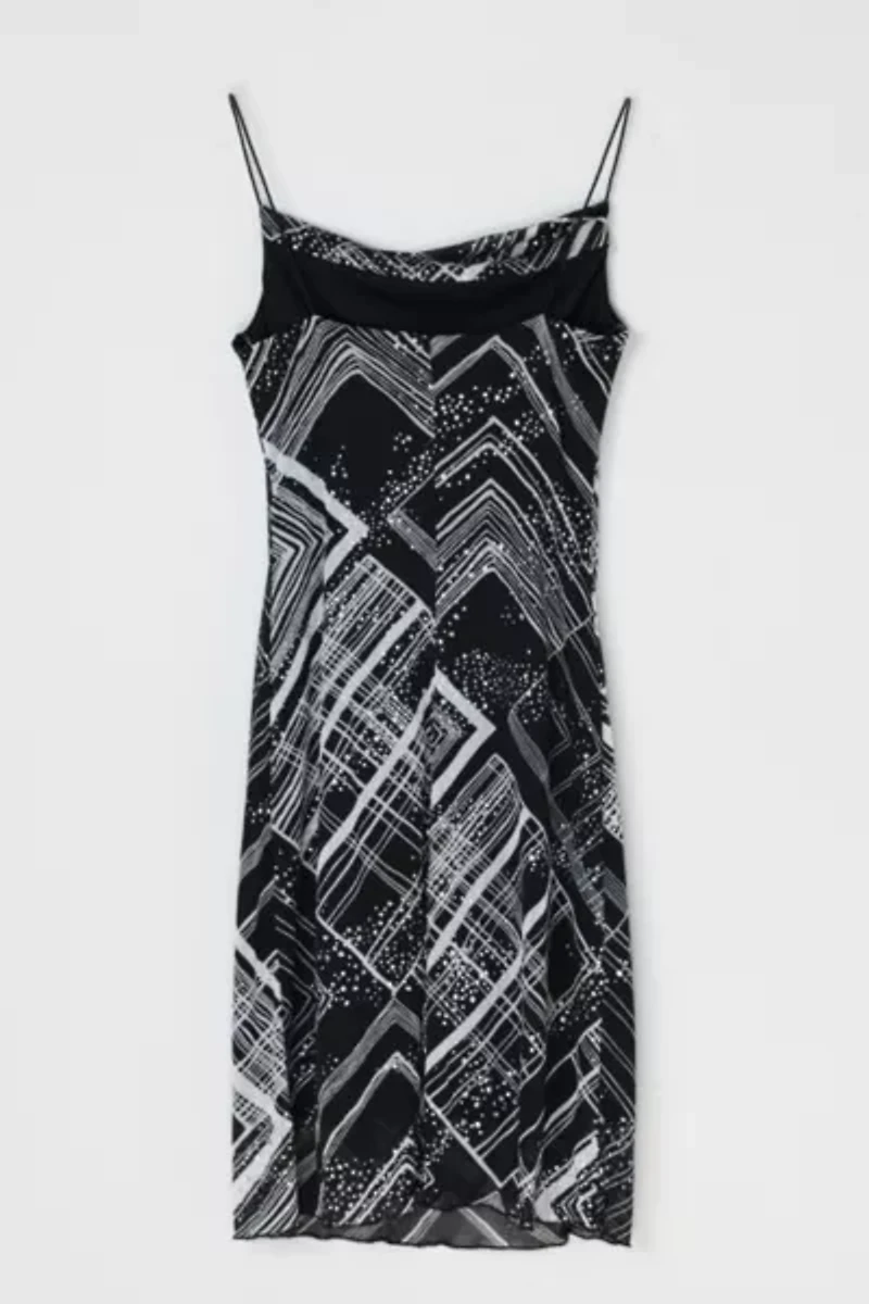 Vintage Y2k Glittered Printed Midi Slip Dress