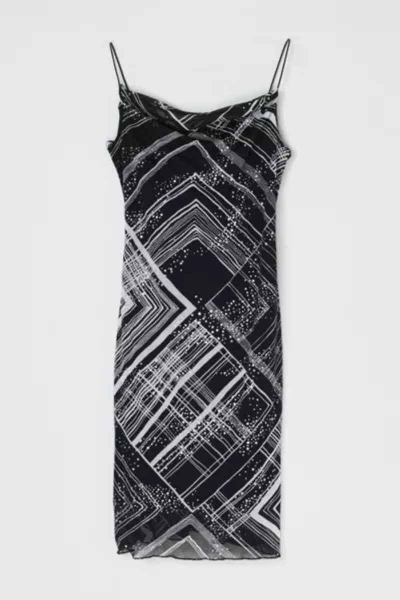 Vintage Y2k Glittered Printed Midi Slip Dress