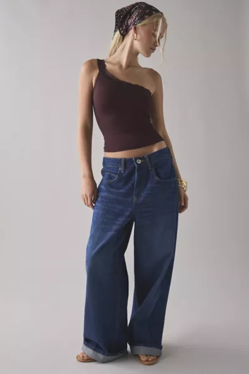 Motel Cordia Lace Trim One-Shoulder Crop Top