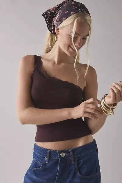 Motel Cordia Lace Trim One-Shoulder Crop Top