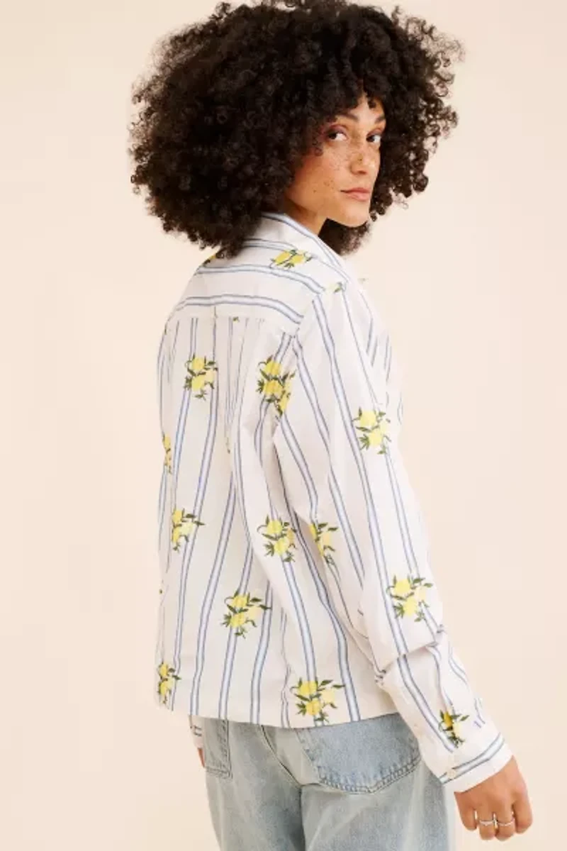 BDG Men's Striped Embroidered Lemon Shirt