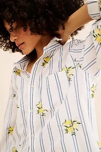BDG Men's Striped Embroidered Lemon Shirt