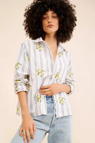 BDG Men's Striped Embroidered Lemon Shirt