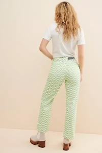 The Ragged Priest Lime Wave Printed Jeans