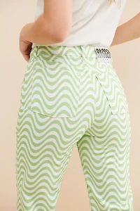 The Ragged Priest Lime Wave Printed Jeans