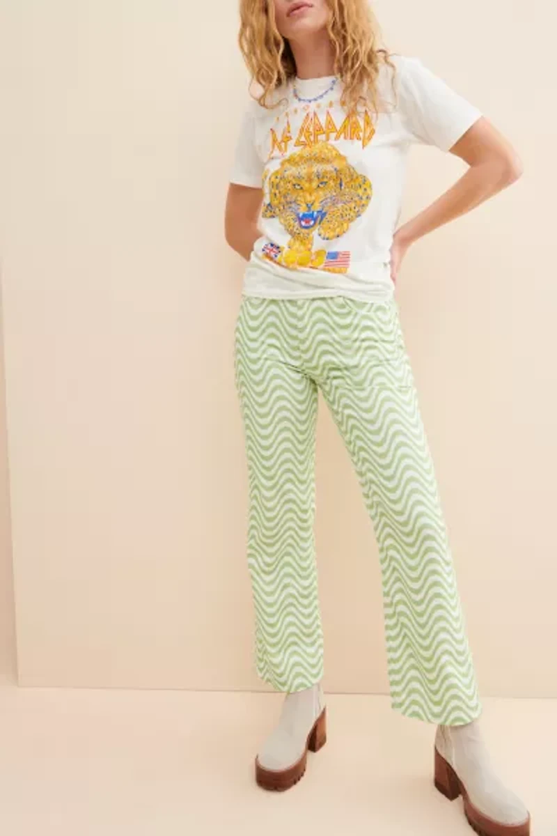 The Ragged Priest Lime Wave Printed Jeans