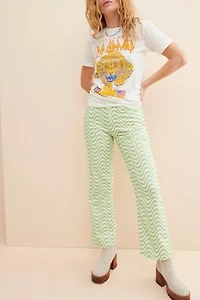 The Ragged Priest Lime Wave Printed Jeans