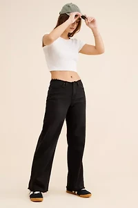 JUST BLACK DENIM Frayed Waistband Slouchy Wide Leg Jeans