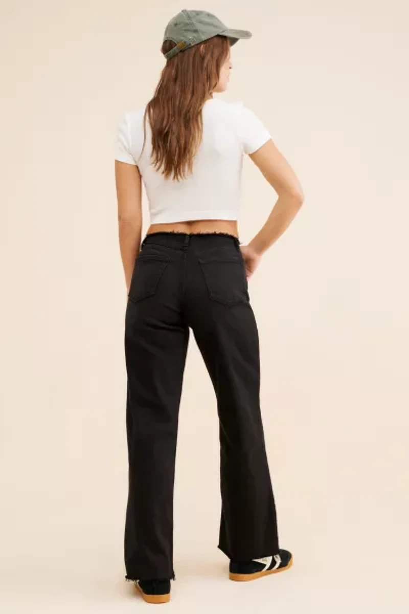 JUST BLACK DENIM Frayed Waistband Slouchy Wide Leg Jeans