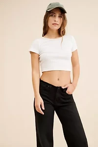 JUST BLACK DENIM Frayed Waistband Slouchy Wide Leg Jeans