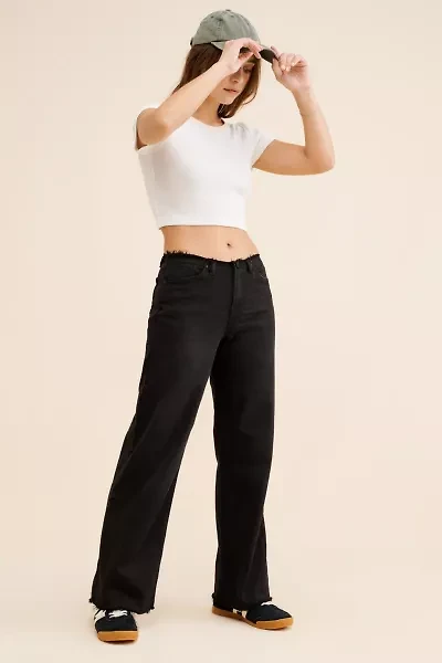 JUST BLACK DENIM Frayed Waistband Slouchy Wide Leg Jeans